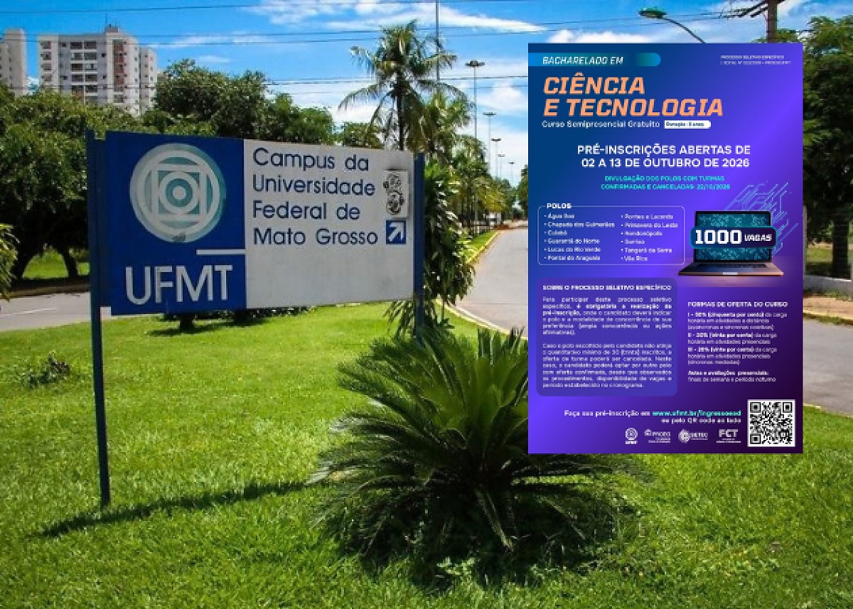 UFMT oferece 1.000 vagas sem prova em Cuiabá e outras 11 cidades de MT