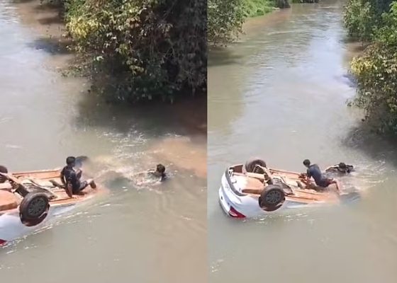 Criança é retirada de carro após veículo cair em rio em Sorriso