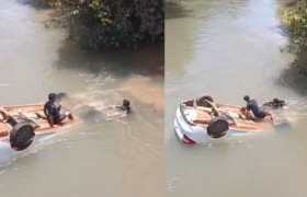 Criança é retirada de carro após veículo cair em rio em Sorriso